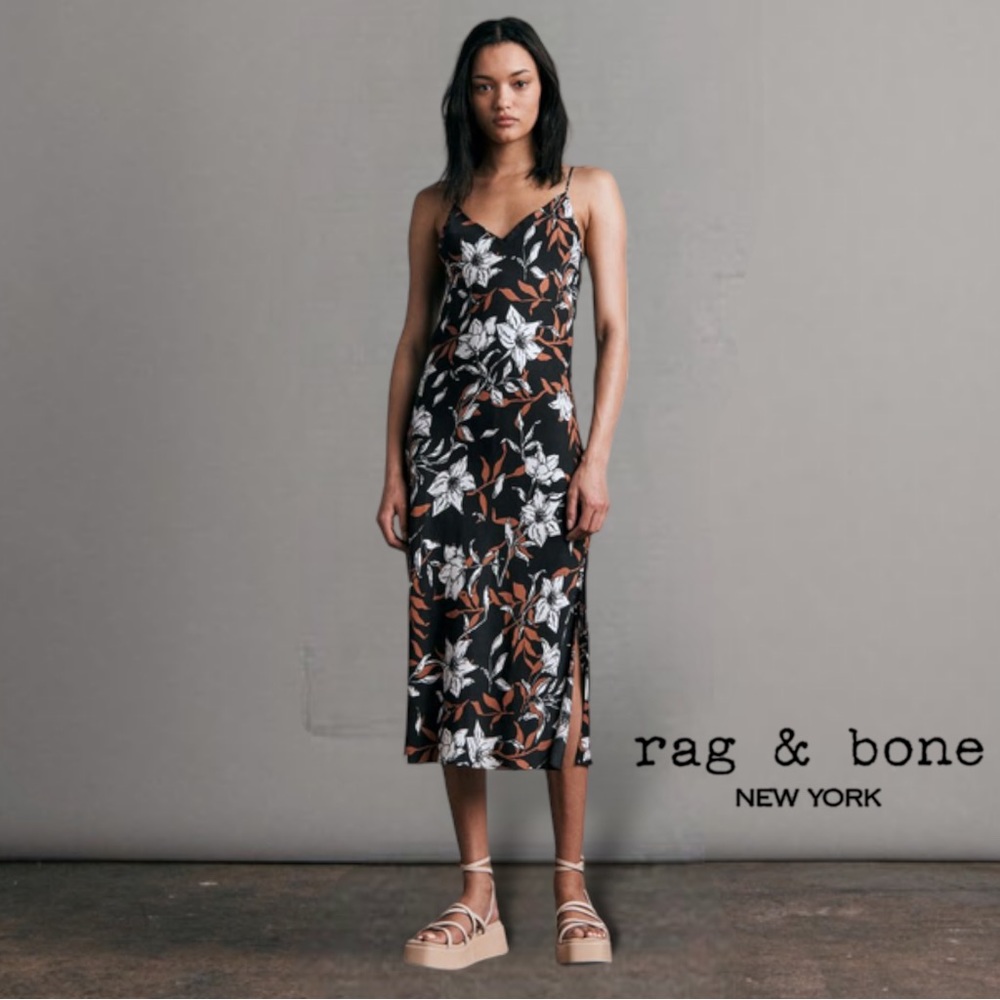 RAG & BONE *NWT* Mallory Floral Slip Midi Dress in Black Floral